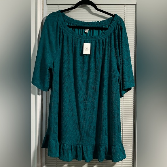 Cato Tops - Cato Green Relaxed Short Sleeve Layered Blouse